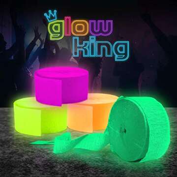 Glow King Black Light Streamers | 8 Pack of 100ft Fluorescent Rolls | Premium UV Reactive Neon Crepe...