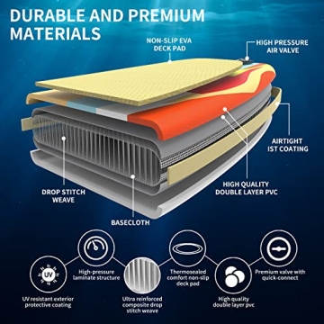 Inflatable Paddleboard with Adjustable Paddle and Waterproof Bag