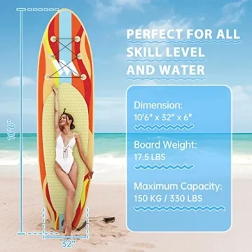 Inflatable Paddleboard with Adjustable Paddle and Waterproof Bag
