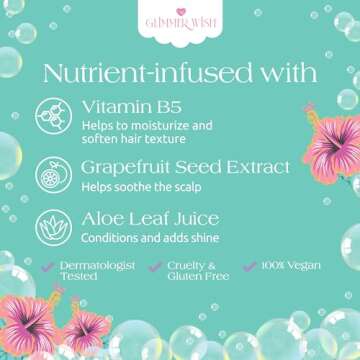 Glimmer Wish Mermaid Kids Shampoo, Paraben and Sulfate Free Shampoo for Soft and Manageable Hair, Kids Haircare, Tropical Beach Scent, Shampoo Kids, Clean and Non Toxic Ingredients, 12 Fl Oz