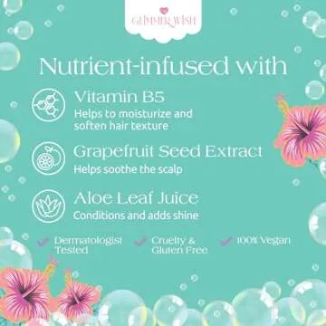 Glimmer Wish Mermaid Kids Shampoo, Paraben and Sulfate Free Shampoo for Soft and Manageable Hair, Kids Haircare, Tropical Beach Scent, Shampoo Kids, Clean and Non Toxic Ingredients, 12 Fl Oz