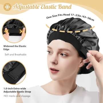 Hafree Silk Satin Adjustable Bonnet with Scrunchies