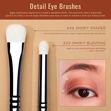 Jessup Eyeshadow Brush Set 7pcs Fluffy Eye Makeup Brushes for Eye Shadow Blending Shader Crease Concealer Black T334