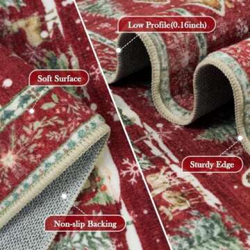 LEEVAN Washable Christmas Rug 2x6 Runner Rug Non Slip, Red Kitchen Rug Christmas Bathroom Runner Rug...