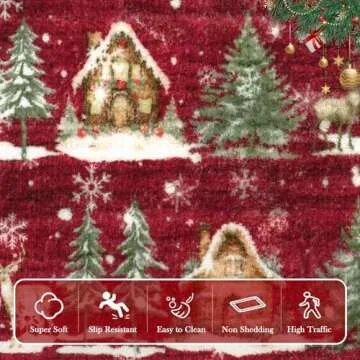 LEEVAN Washable Christmas Rug 2x6 Runner Rug Non Slip, Red Kitchen Rug Christmas Bathroom Runner Rugs for Hallway Runner Rug, 2x6 Rug for Doorway Soft Entryway Christmas Deocr