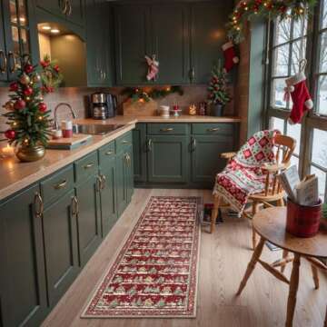 LEEVAN Washable Christmas Rug 2x6 Runner Rug Non Slip, Red Kitchen Rug Christmas Bathroom Runner Rugs for Hallway Runner Rug, 2x6 Rug for Doorway Soft Entryway Christmas Deocr