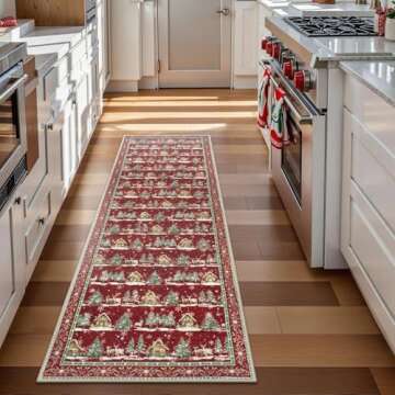 LEEVAN Washable Christmas Rug 2x6 Runner Rug Non Slip, Red Kitchen Rug Christmas Bathroom Runner Rugs for Hallway Runner Rug, 2x6 Rug for Doorway Soft Entryway Christmas Deocr