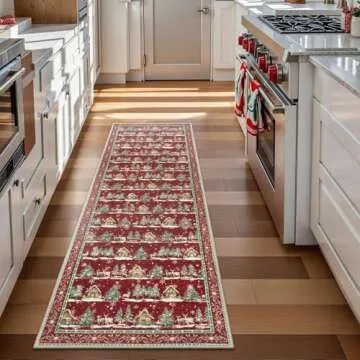 LEEVAN Washable Christmas Rug 2x6 Runner Rug Non Slip, Red Kitchen Rug Christmas Bathroom Runner Rugs for Hallway Runner Rug, 2x6 Rug for Doorway Soft Entryway Christmas Deocr