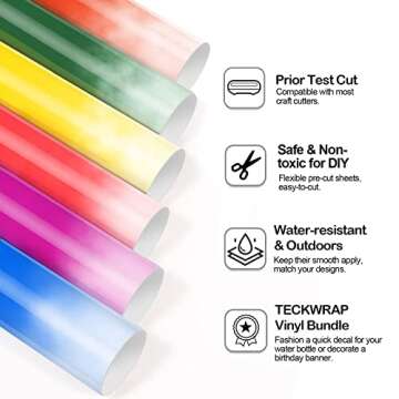 TECKWRAP Cold Color Changing Vinyl Adhesive Vinyl Bundle 12" x 36"/Rolls for DIY Craft, Arts (Translucent White to Blue, Red, Purple,Orange,Yellow,Green)