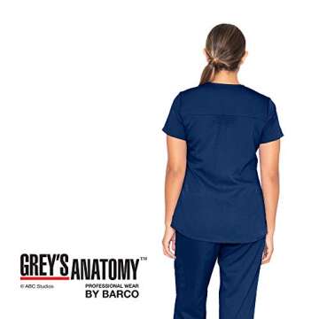 Grey's Anatomy Women's Two Pocket V-Neck Scrub Top with Shirring Back, Indigo, Large