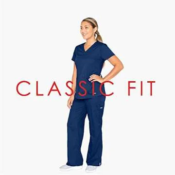 Grey's Anatomy Women's Two Pocket V-Neck Scrub Top with Shirring Back, Indigo, Large