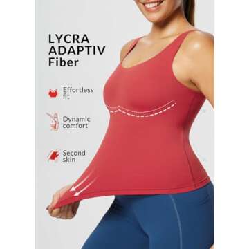 BALEAF Freeleaf Women's Longline Sports Bra Padded Workout Crop Tank Yoga Tops Built in Bra Athletic Camisole Lava Falls L-XL