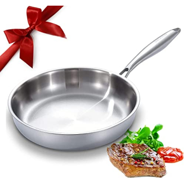 DELARLO Tri-Ply Stainless Steel 12inch Frying Pan, All Cooktops Compatible Up to 600℉, Oven Safe I...