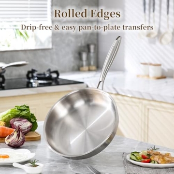 DELARLO Tri-Ply Stainless Steel Frying Pan for All Cooktops