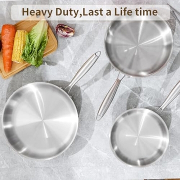 DELARLO Tri-Ply Stainless Steel Frying Pan for All Cooktops