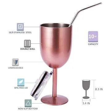 AMZUShome Stainless Steel Wine Glasses Cups.Double Walled Vacuum Insulated Wine Tumbler With Lid and...