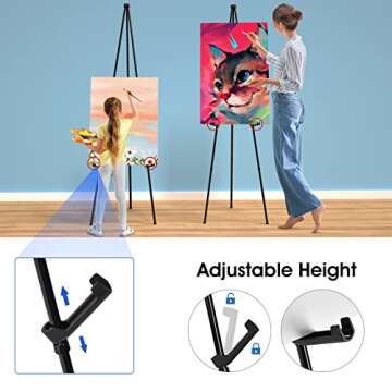 Portable Art Easel Stand - 63 Inches Adjustable Metal Tripod for Travel and Display