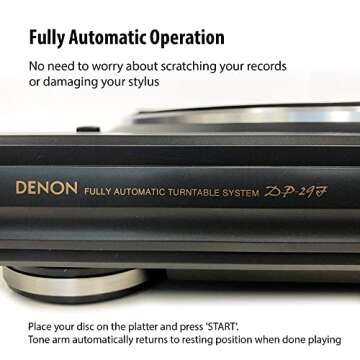 Denon DP-29F Fully Automatic Record Player, Analog Turntable with Built-in RIAA Phono Equalizer, Unique Automated Tonearm Design, Manual Lifter Mechanism, Rigid Diecast Aluminum for Stability
