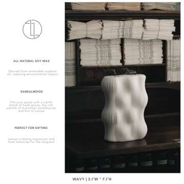 LAWA Wavy Candle - Scented Soy Wax Elegant Aesthetic Candle Housewarming Gift Home Decor Idea White