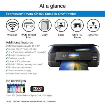 Epson Expression Photo XP-970 Wireless Color Photo Printer with Scanner and Copier, Black