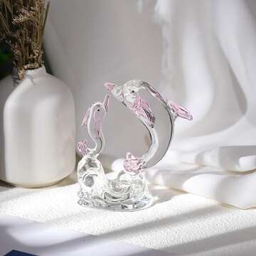 Ornalrist Double Pink Cute Crystal Dolphin Figurines, 2 Pcs Glass Sea Animal Decorations for Home De...