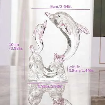 Ornalrist Double Pink Cute Crystal Dolphin Figurines, 2 Pcs Glass Sea Animal Decorations for Home Decor, Crystal Art Sculpture Statue Collectible Gifts for Mom Dolphin Lovers