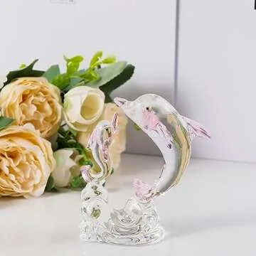 Ornalrist Double Pink Cute Crystal Dolphin Figurines, 2 Pcs Glass Sea Animal Decorations for Home Decor, Crystal Art Sculpture Statue Collectible Gifts for Mom Dolphin Lovers
