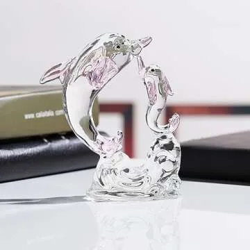 Ornalrist Double Pink Cute Crystal Dolphin Figurines, 2 Pcs Glass Sea Animal Decorations for Home Decor, Crystal Art Sculpture Statue Collectible Gifts for Mom Dolphin Lovers