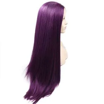 xiweiya Purple Lace Front Wig Long Silky Straight Piano Purple Synthetic Lace Front Wig Natural Hair...