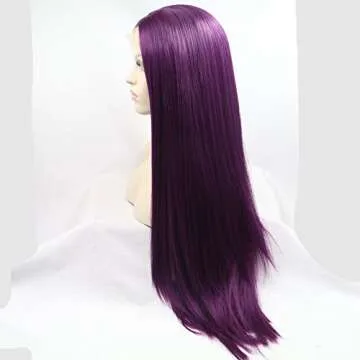 xiweiya Purple Lace Front Wig Long Silky Straight Piano Purple Synthetic Lace Front Wig Natural Hairline Heat Resistant Fiber Wig for Women 24inch Wig 150% Density Hair Wig