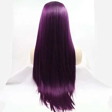 xiweiya Purple Lace Front Wig Long Silky Straight Piano Purple Synthetic Lace Front Wig Natural Hairline Heat Resistant Fiber Wig for Women 24inch Wig 150% Density Hair Wig