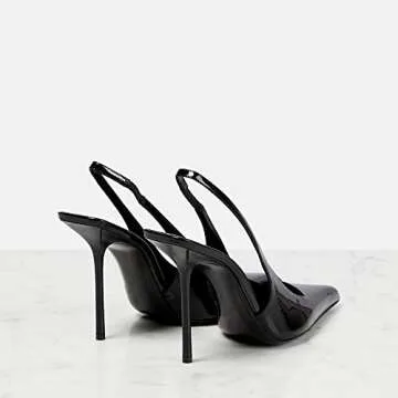 THESHY Women's Pointed Toe High Stiletto Heels Slingback Stretch Slip-on Pumps Backless Patent Leath...