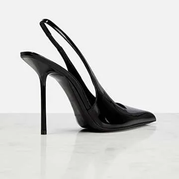 THESHY Women's Pointed Toe High Stiletto Heels Slingback Stretch Slip-on Pumps Backless Patent Leather Fashion Dress Shoes for Women Black
