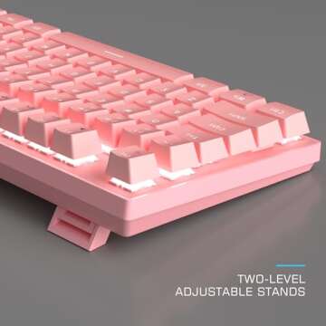 Pink Mechanical Gaming Keyboard and Mouse Combo Blue Switch 104 Keys White Backlit Keyboards, 7 Button Mouse Wired for Windows, Computer, Desktop, PC, Notebook, Laptop(Pink)