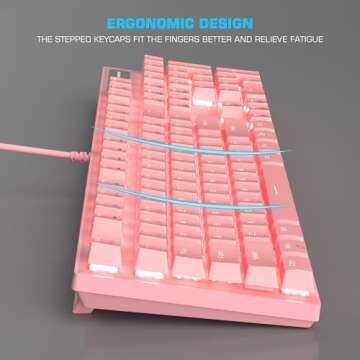 Pink Mechanical Gaming Keyboard and Mouse Combo Blue Switch 104 Keys White Backlit Keyboards, 7 Button Mouse Wired for Windows, Computer, Desktop, PC, Notebook, Laptop(Pink)