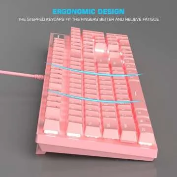 Pink Mechanical Gaming Keyboard and Mouse Combo Blue Switch 104 Keys White Backlit Keyboards, 7 Button Mouse Wired for Windows, Computer, Desktop, PC, Notebook, Laptop(Pink)