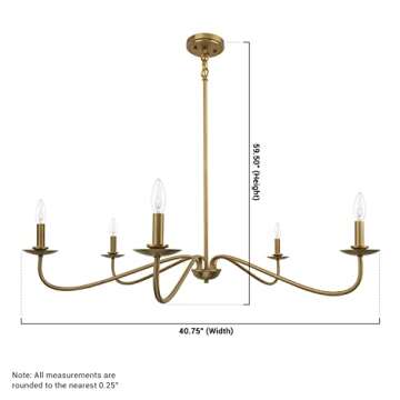Brio Lighting Ellie 5 Light Traditional Chandelier Light Fixture, Gold Farmhouse Island Lighting for Kitchen Dining Room, Large Linear Pendant Light 59.50 x 40.76 x 40.76 in (H x W x L)