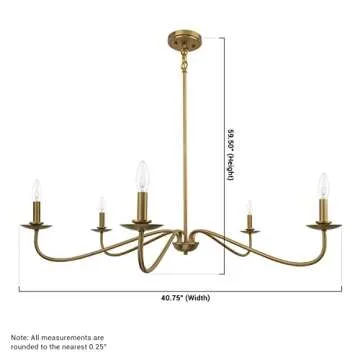 Brio Lighting Ellie 5 Light Traditional Chandelier Light Fixture, Gold Farmhouse Island Lighting for Kitchen Dining Room, Large Linear Pendant Light 59.50 x 40.76 x 40.76 in (H x W x L)