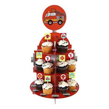 Fire Hydrant Cupcake Stand & Pick Kit - Firefighter Party Supplies