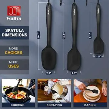 Walfos Mini Silicone Spatula Set of 3（600°F), Heat Resistant small Kitchen Silicone Spatulas, Strong Steel Core and One-Pieces Seamless Design, for Cooking Mixing & Baking,BPA Free & Dishwasher Safe
