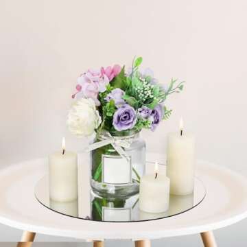 Suwimut Set of 12 Round Mirrors for Centerpieces, 12 Inch Glass Mirror Candle Plates Circle Mirror Trays Large Glass Mirror Tiles for Table Centerpieces, Wedding, Party Decorations, Crafts, Wall Decor