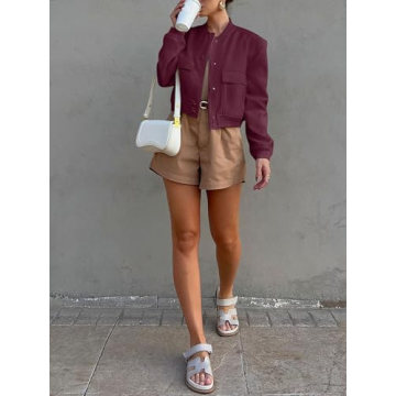 Stylish ANRABESS Women’s Bomber Jacket with Pockets