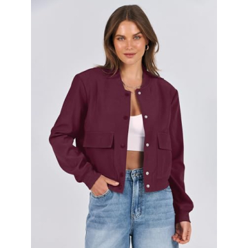 Stylish ANRABESS Women’s Bomber Jacket with Pockets