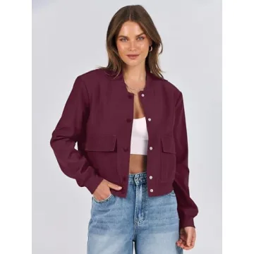 Stylish ANRABESS Women’s Bomber Jacket with Pockets