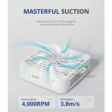 AIRSEE Nail Dust Collector for Beginner,Powerful Manicure Vacuum for Acrylic Gel Nail Polishing with Reusable Filter,3-Speed Adjustable Extractor Fan for Salon and Home Use,GD3 Ivory White