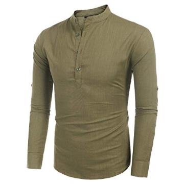 Stylish COOFANDY Men's Cotton Linen Henley Shirt for Summer