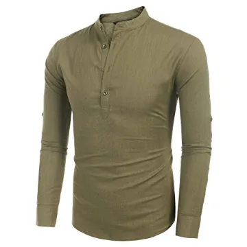 Stylish COOFANDY Men's Cotton Linen Henley Shirt for Summer