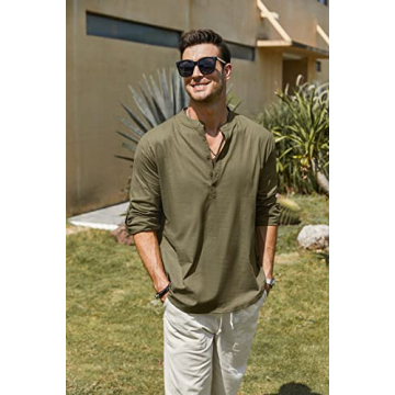 Stylish COOFANDY Men's Cotton Linen Henley Shirt for Summer