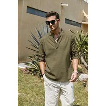 Stylish COOFANDY Men's Cotton Linen Henley Shirt for Summer