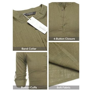 Stylish COOFANDY Men's Cotton Linen Henley Shirt for Summer